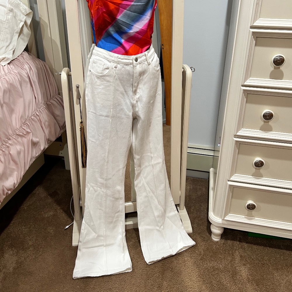 SHEIN White Denim Flare & Wide Leg Jeans